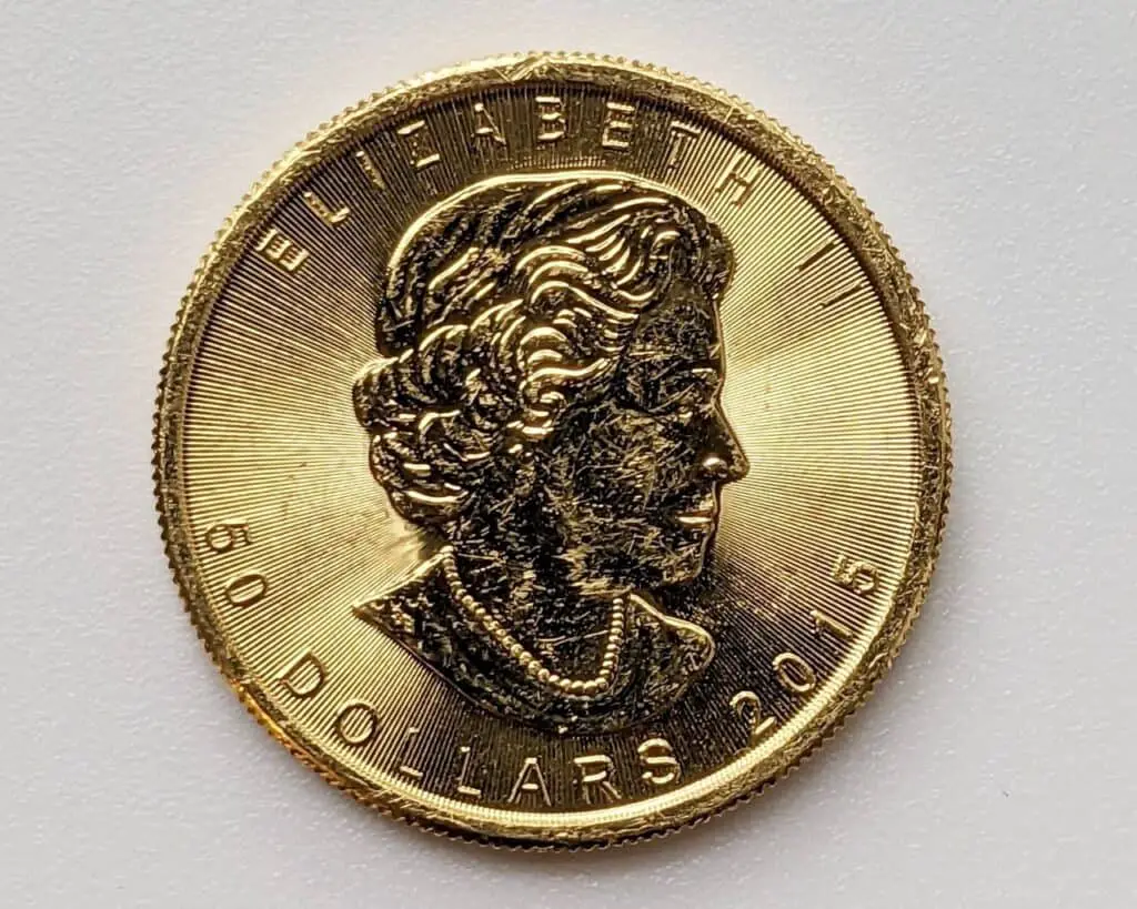 1oz gold Canadian Gold Maple Leaf obverse