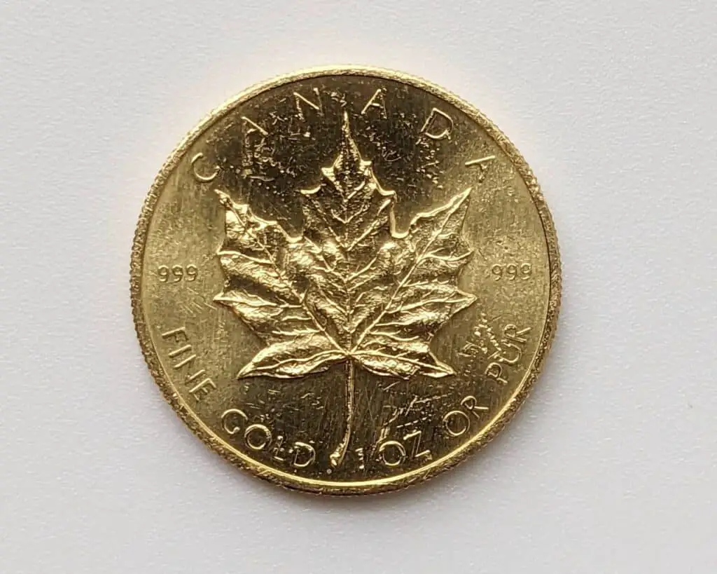 1oz gold Canadian Gold Maple Leaf reverse